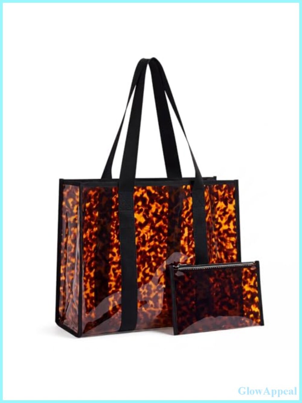 Tortoise PVC Tote Bag with Detachable Zippered Pouch, Waterproof Large Hobo